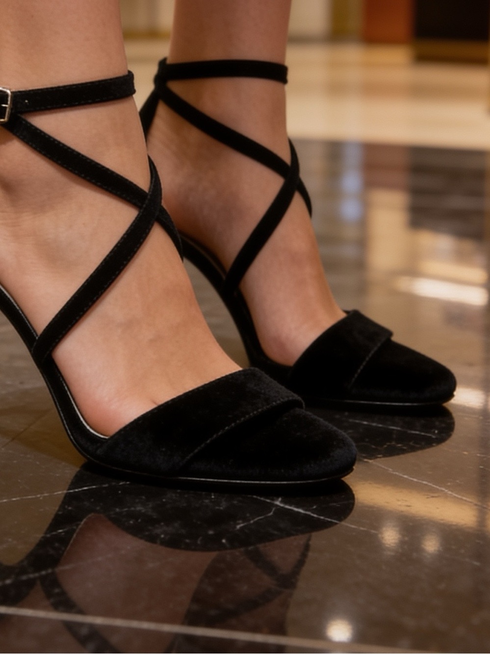 Thalia Sodi Black Velvet Strappy Pointed-Toe Heels